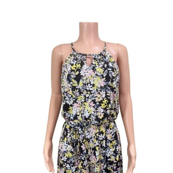 London Times Women SZ 10 Pull On Romper Jumpsuit Floral Pattern Wide Knee Legs - Picture 8 of 13